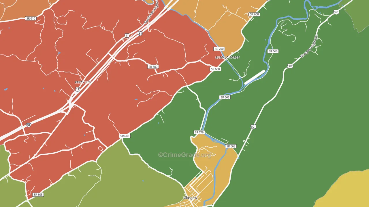 Glasgow, VA Map of Drug-Related Crime Rates