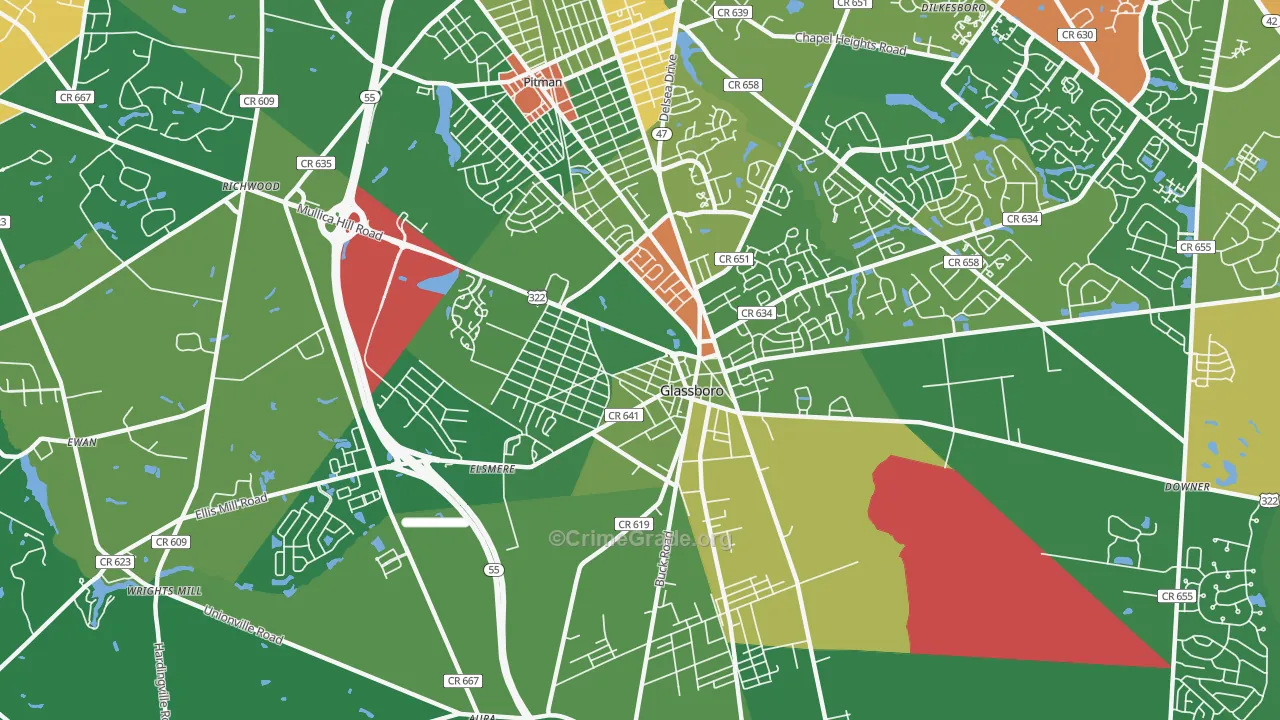 Glassboro, NJ Map of Drug-Related Crime Rates