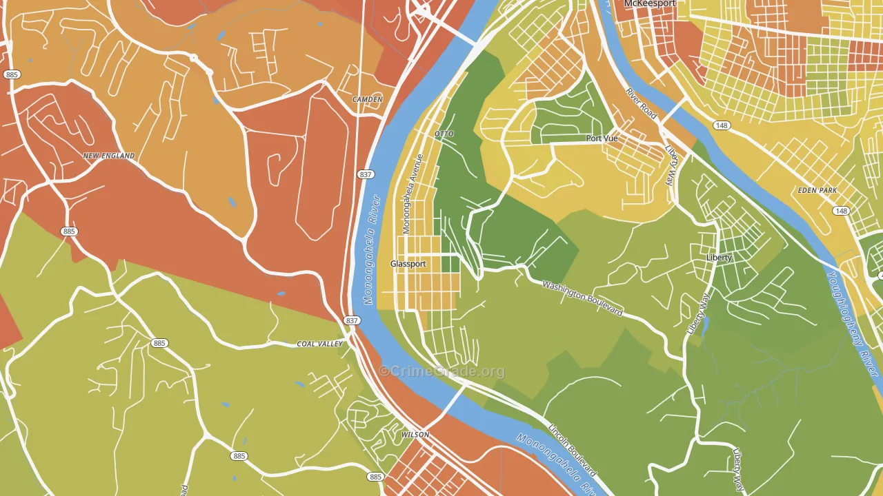 Glassport, PA Map of Drug-Related Crime Rates
