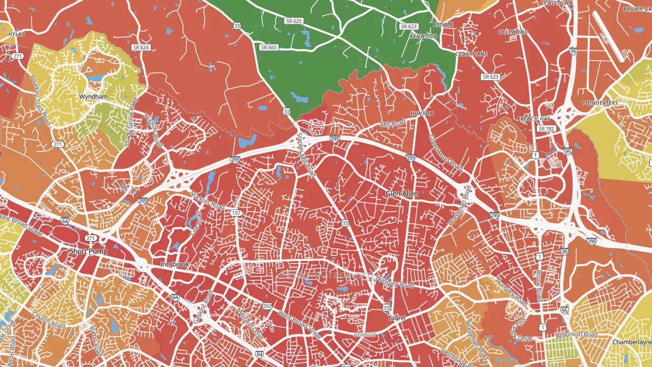 Glen Allen, VA Map of Drug-Related Crime Rates