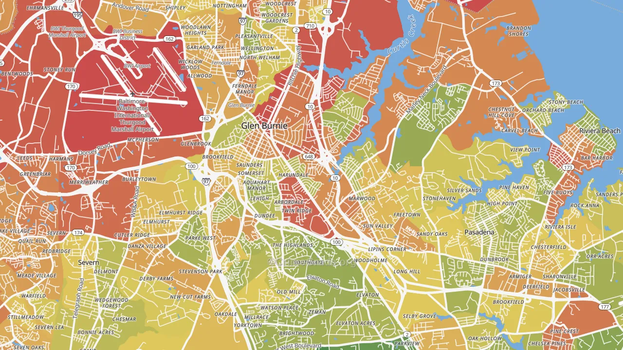 Glen Burnie, MD Map of Drug-Related Crime Rates