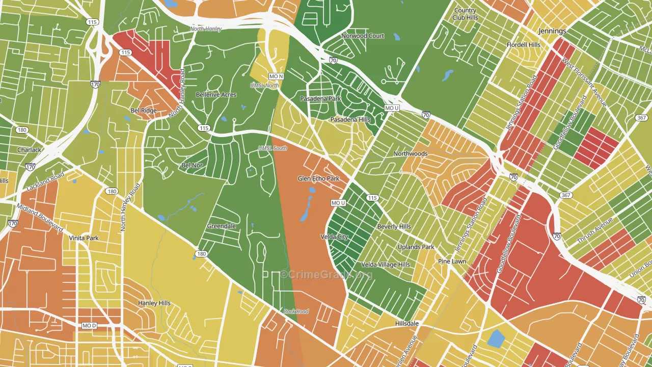 Glen Echo Park, MO Map of Drug-Related Crime Rates