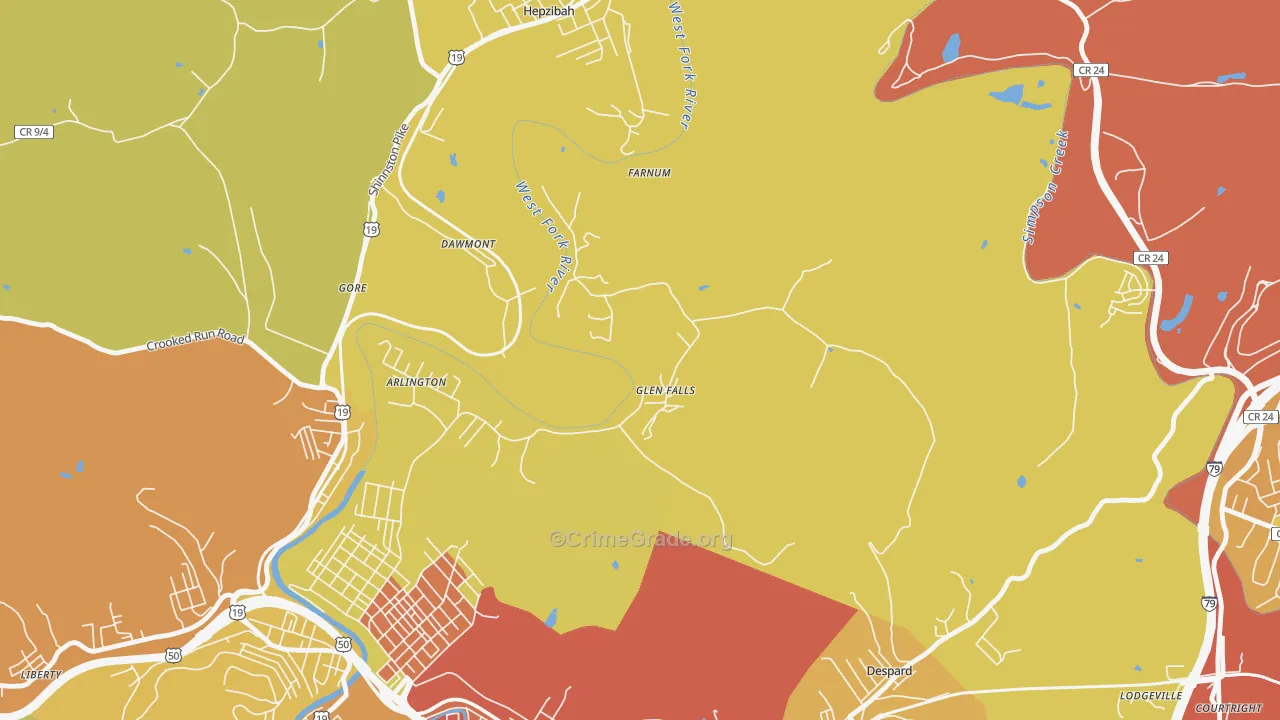 Glen Falls, WV Map of Drug-Related Crime Rates