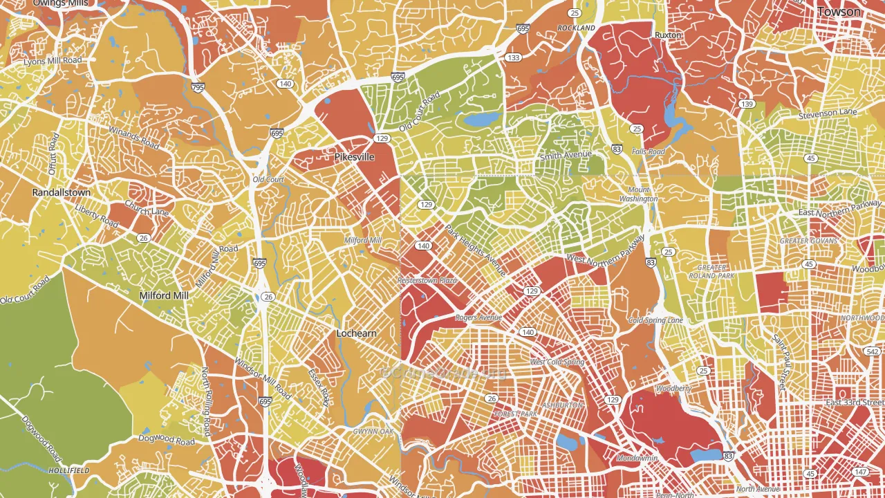 Glen-Fallstaff, Baltimore, MD Map of Drug-Related Crime Rates