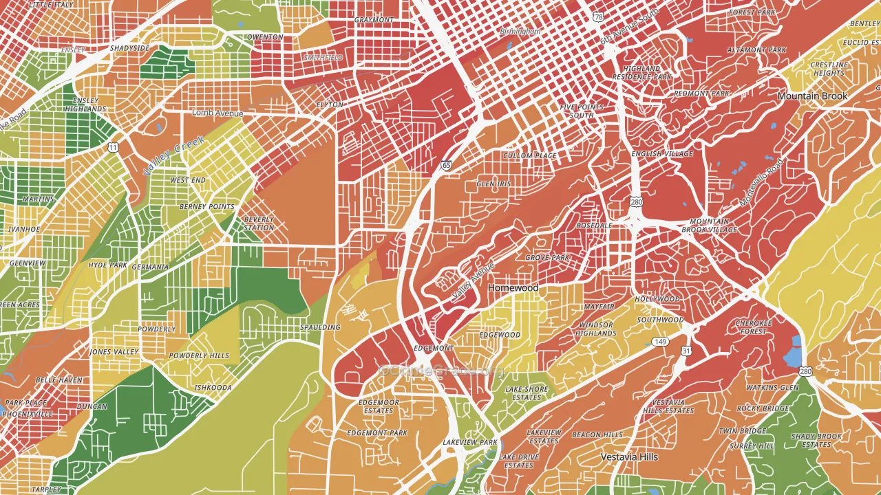 Glen Iris, Birmingham, AL Map of Drug-Related Crime Rates