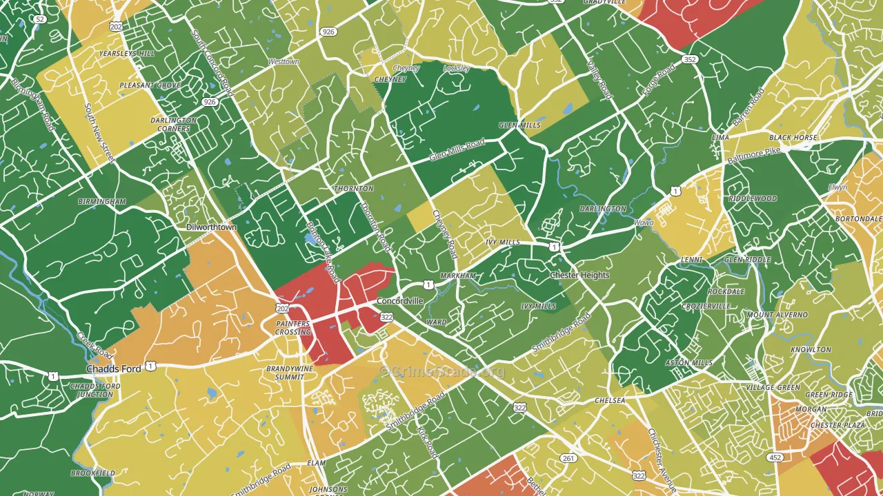 Glen Mills, PA Map of Drug-Related Crime Rates