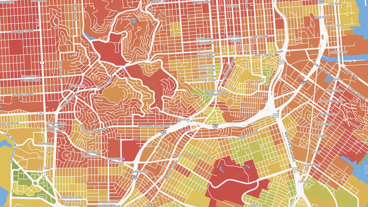 Glen Park, San Francisco, CA Map of Drug-Related Crime Rates