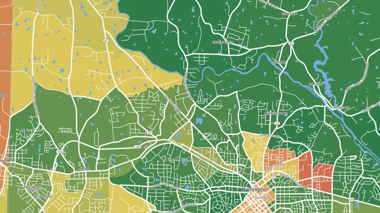 Glen Raven, NC Map of Drug-Related Crime Rates