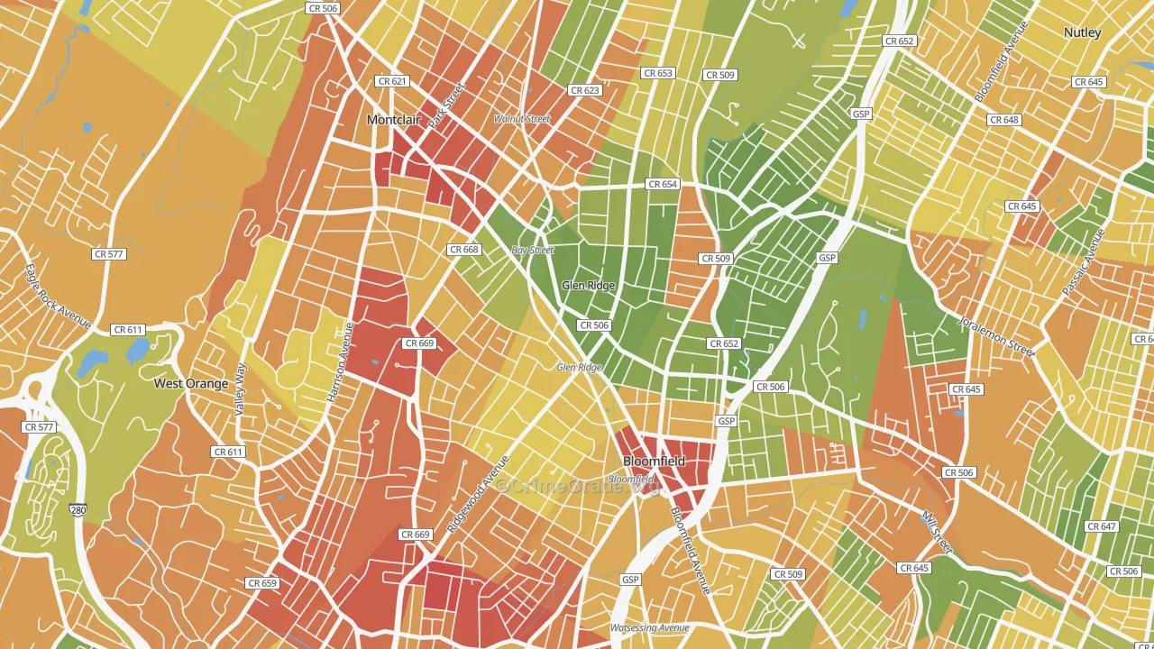 Glen Ridge, NJ Map of Drug-Related Crime Rates