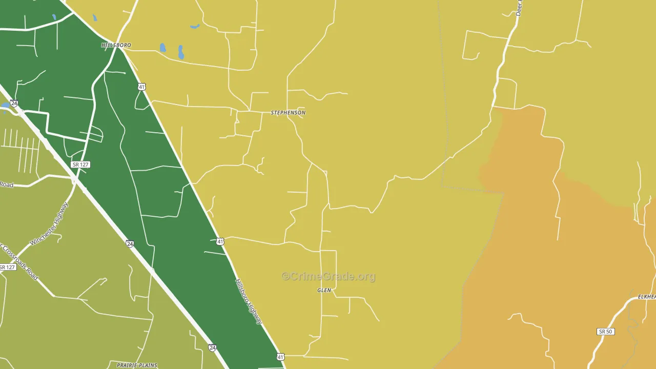 Glen, TN Map of Drug-Related Crime Rates