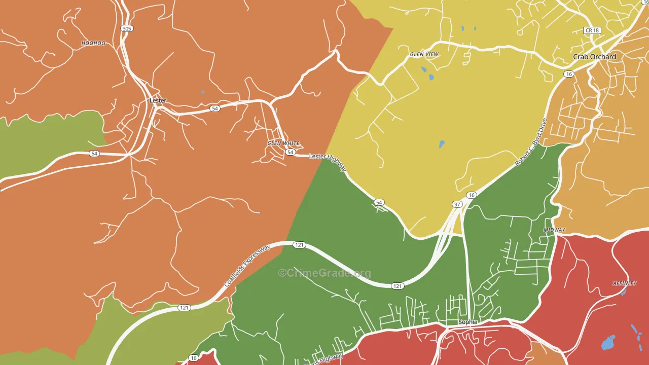 Glen White, WV Map of Drug-Related Crime Rates