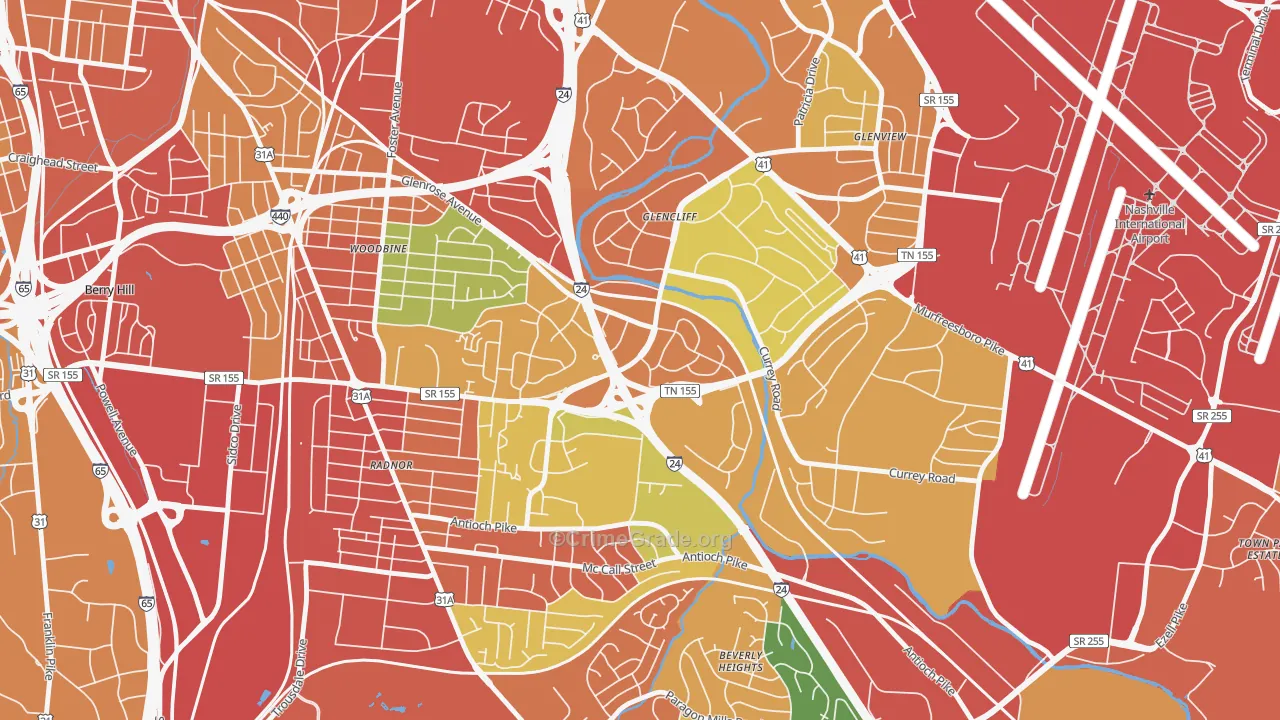 Glencliff, Nashville, TN Map of Drug-Related Crime Rates