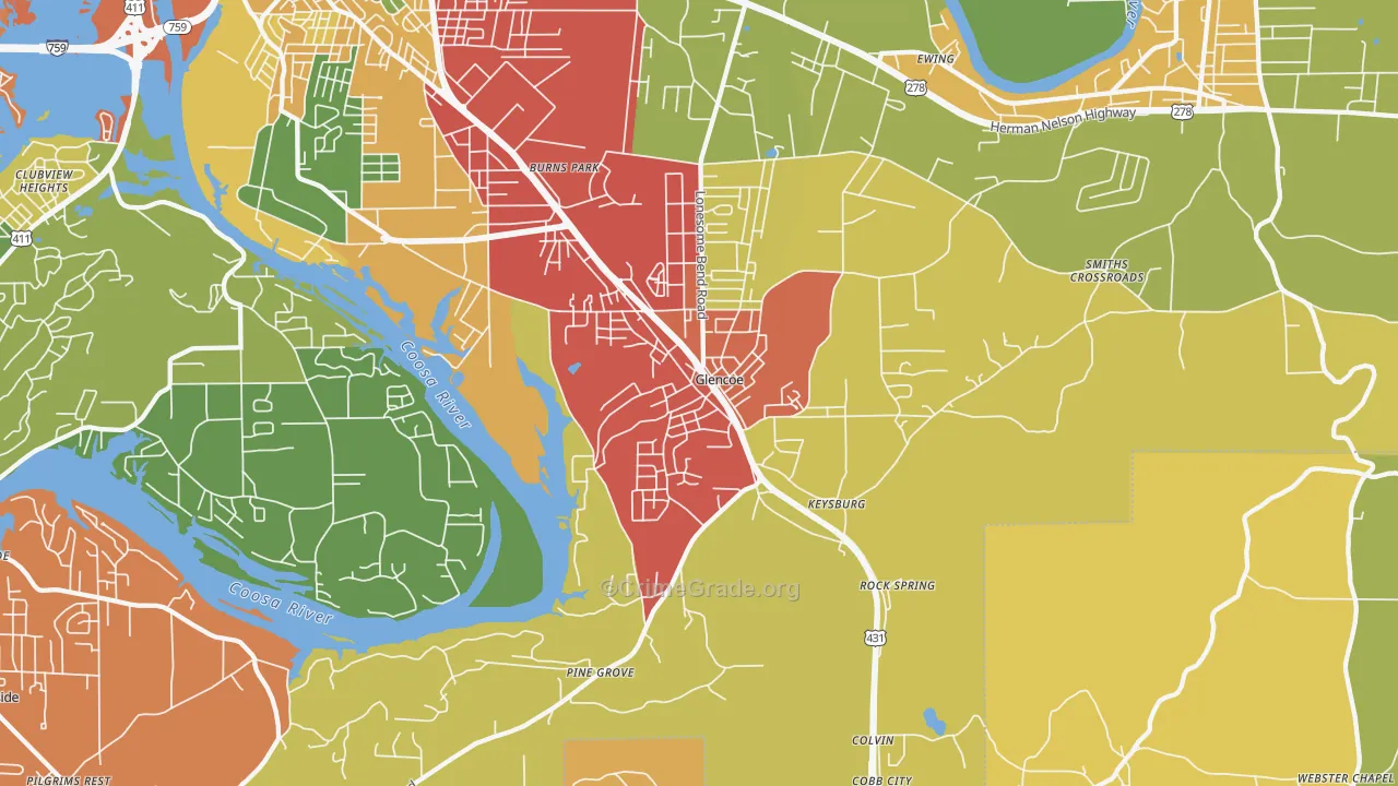 Glencoe, AL Map of Drug-Related Crime Rates