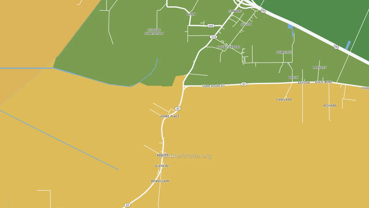Glencoe, LA Map of Drug-Related Crime Rates