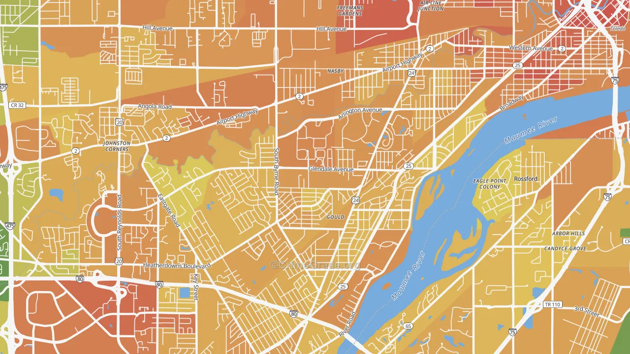 Glendale-Heatherdowns, Toledo, OH Map of Drug-Related Crime Rates