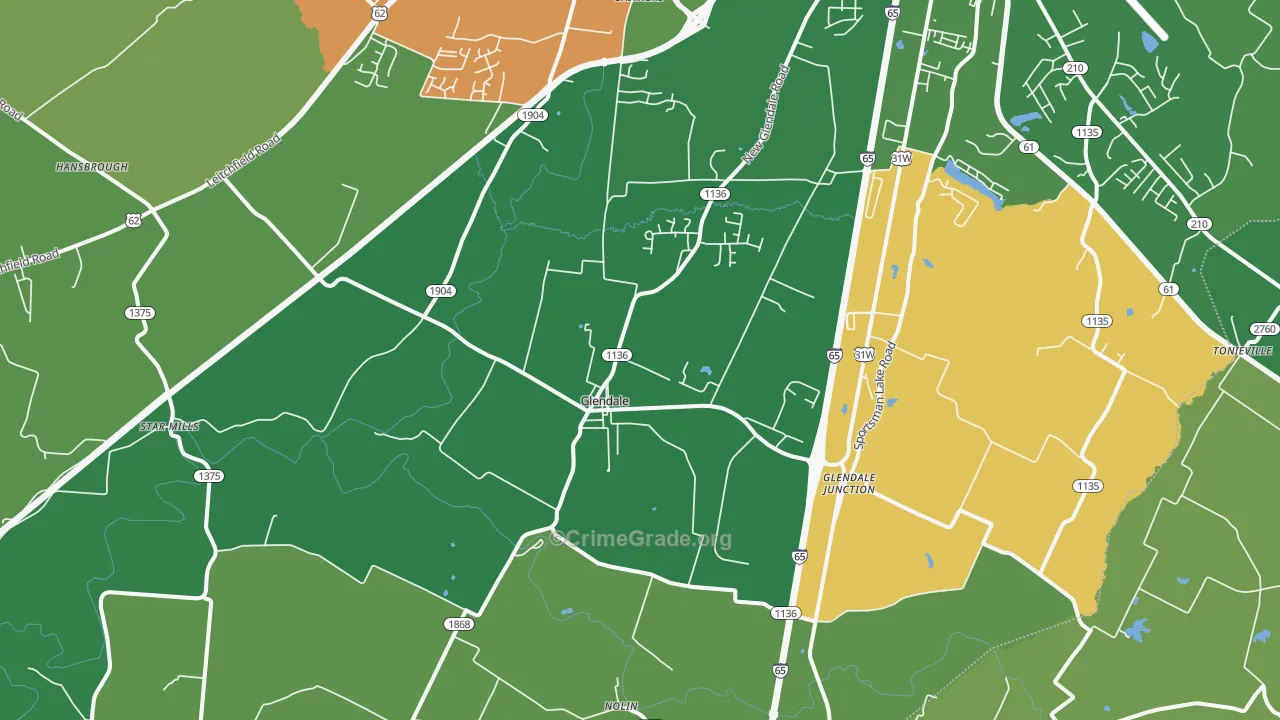 Glendale, KY Map of Drug-Related Crime Rates