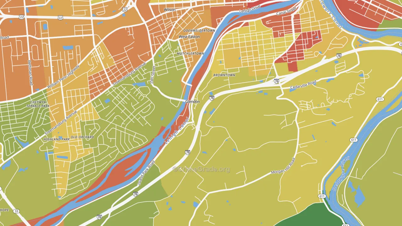 Glendon, PA Map of Drug-Related Crime Rates