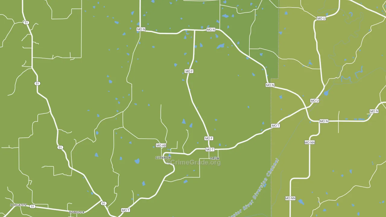 Glennon, MO Map of Drug-Related Crime Rates