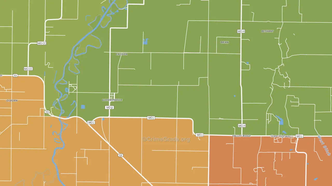 Glennonville, MO Map of Drug-Related Crime Rates