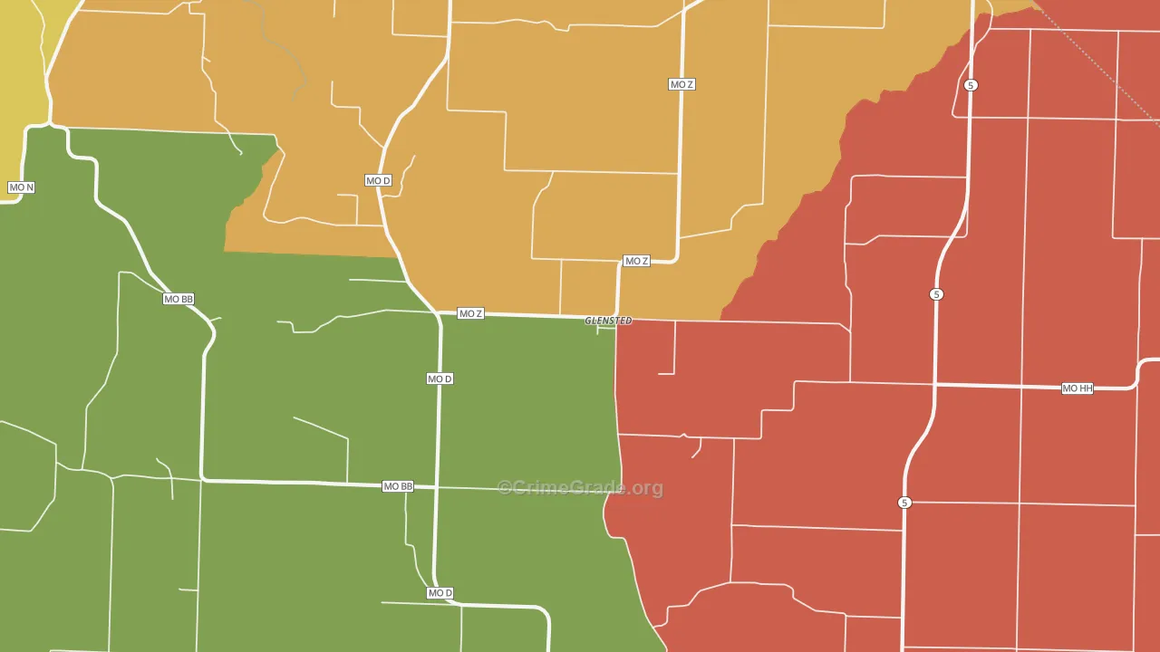Glensted, MO Map of Drug-Related Crime Rates