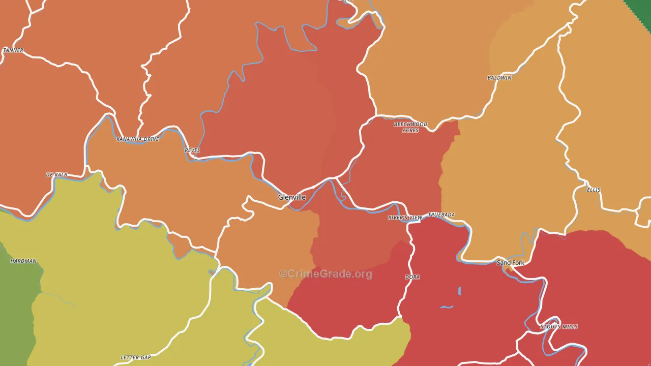 Glenville, WV Map of Drug-Related Crime Rates