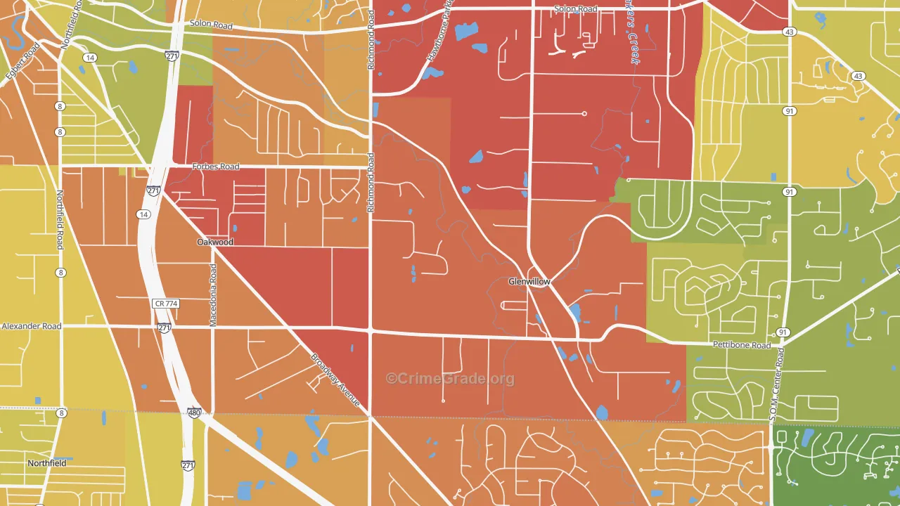 Glenwillow, OH Map of Drug-Related Crime Rates