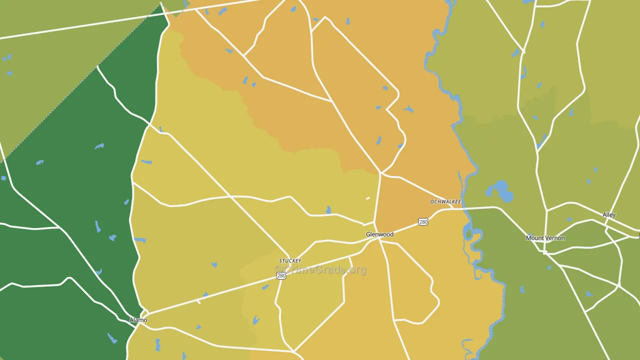 Glenwood, GA Map of Drug-Related Crime Rates