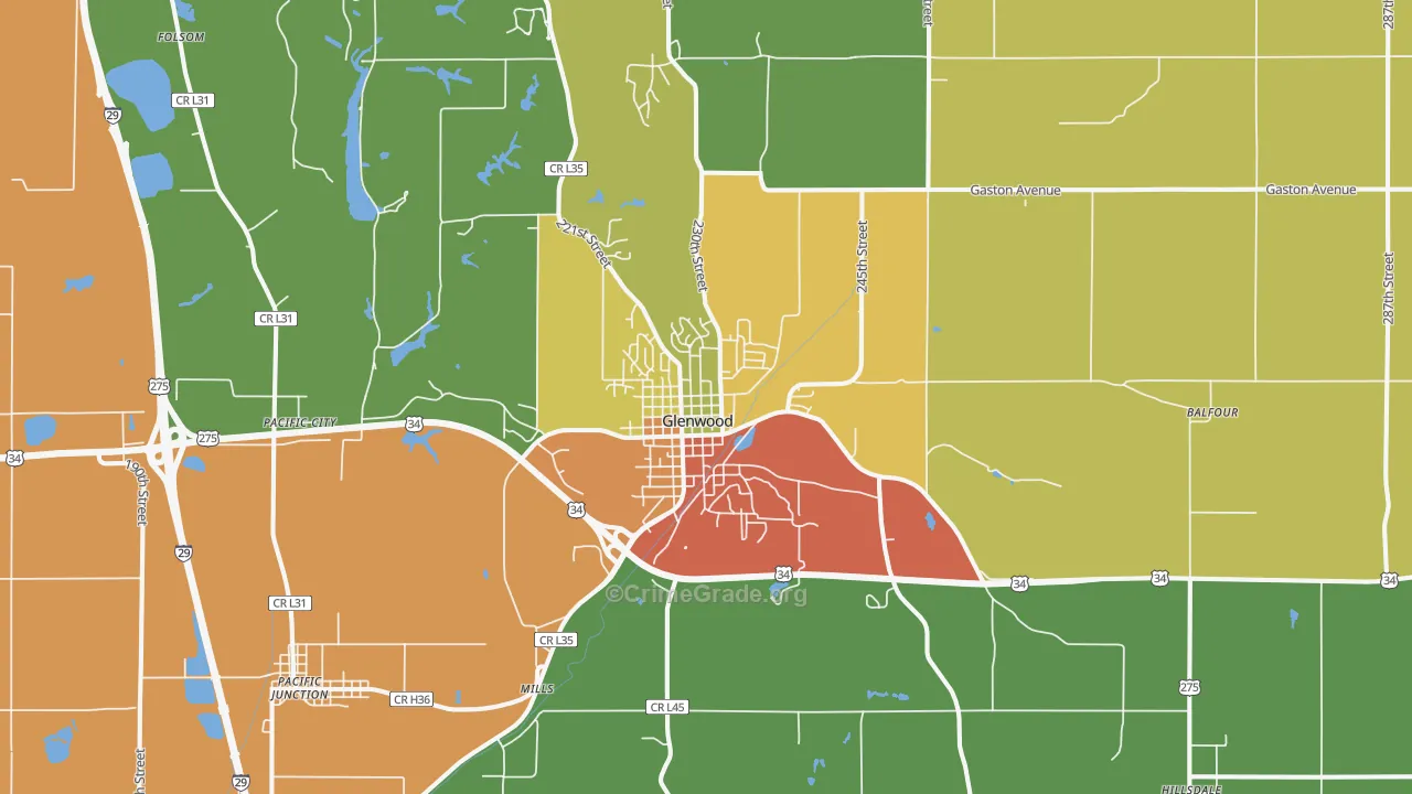 Glenwood, IA Map of Drug-Related Crime Rates