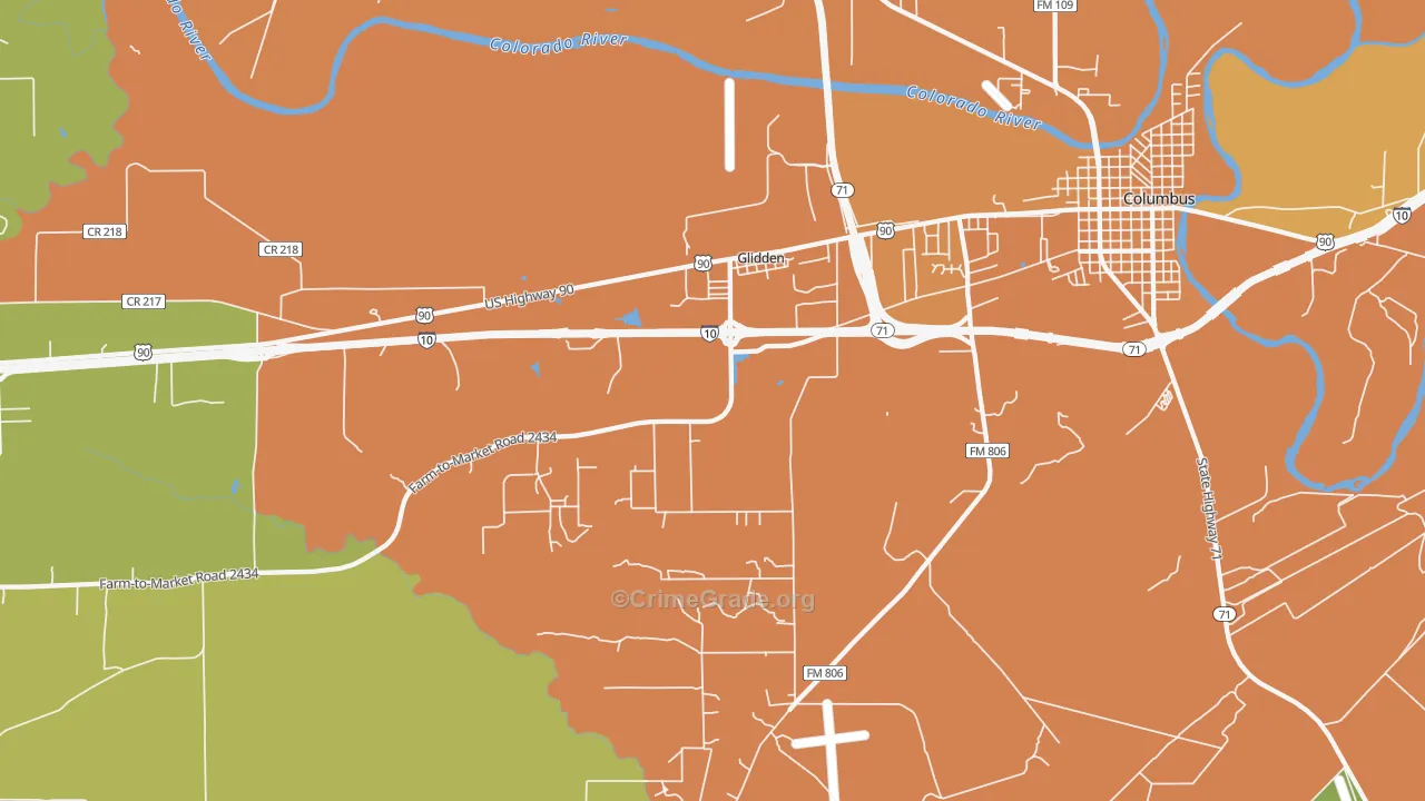 Glidden, TX Map of Drug-Related Crime Rates