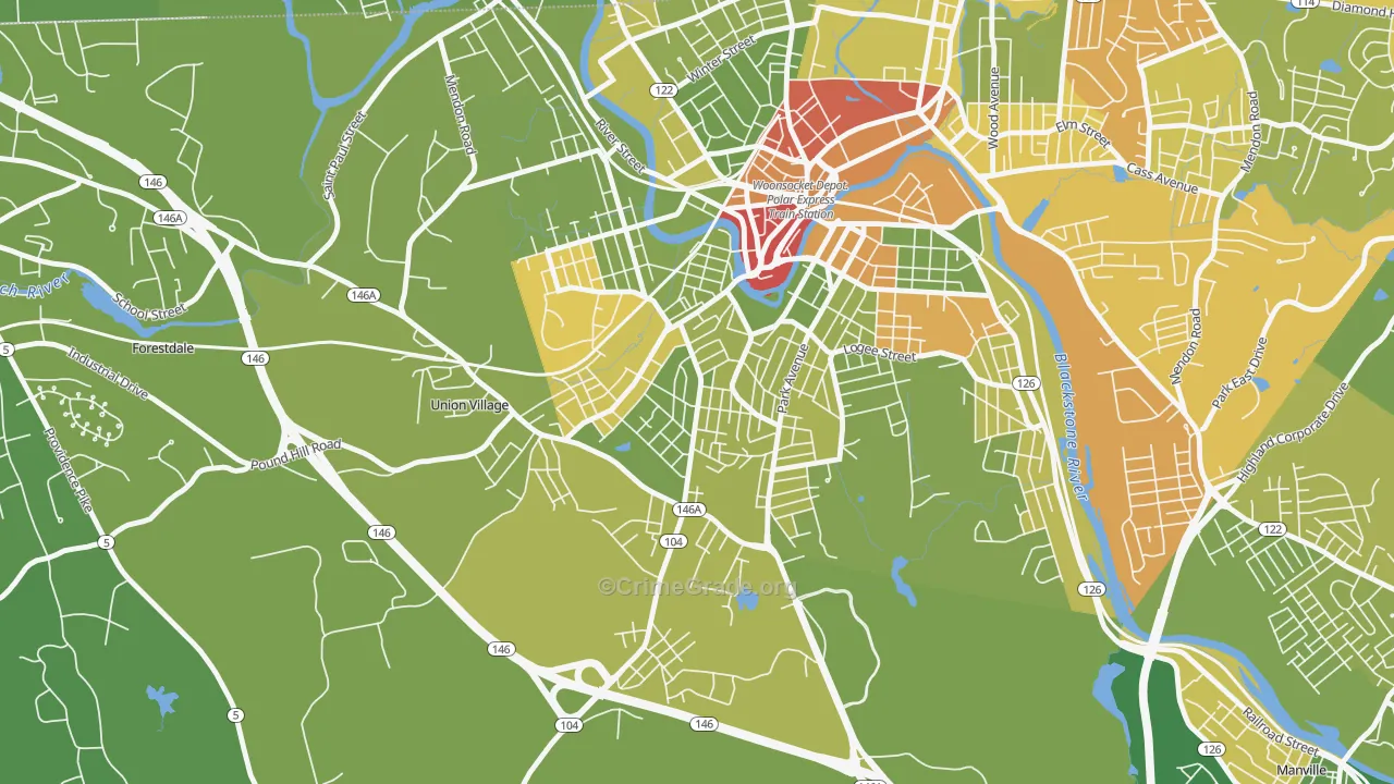 Globe, Woonsocket, RI Map of Drug-Related Crime Rates