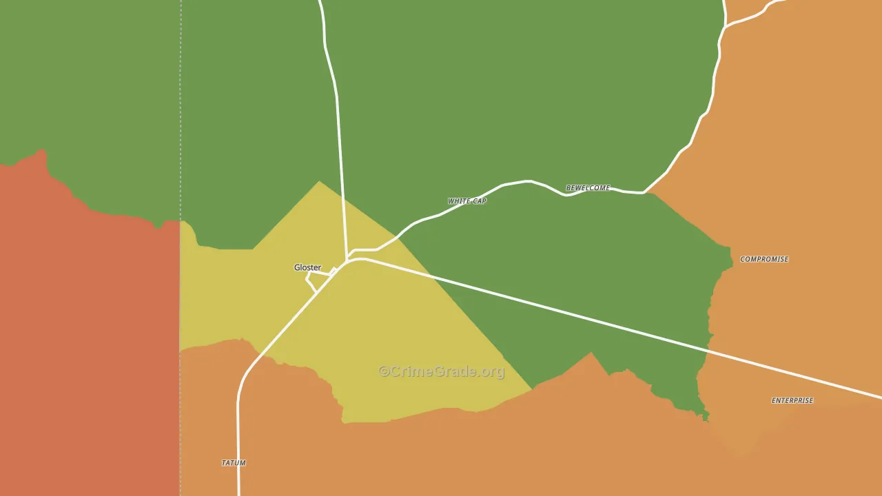 Gloster, MS Map of Drug-Related Crime Rates