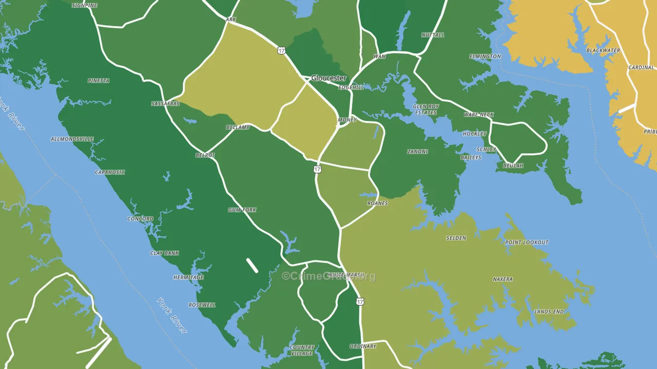 Gloucester County, VA Map of Drug-Related Crime Rates