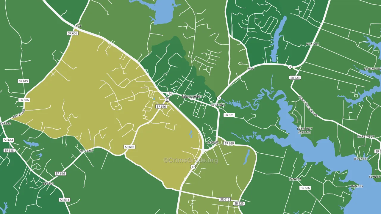 Gloucester Courthouse, VA Map of Drug-Related Crime Rates