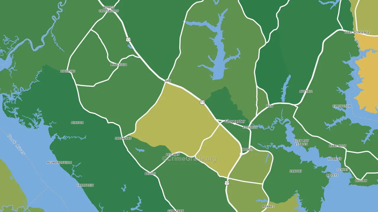 Gloucester, VA Map of Drug-Related Crime Rates
