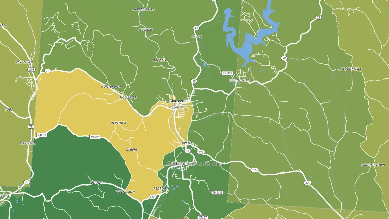 Glouster, OH Map of Drug-Related Crime Rates