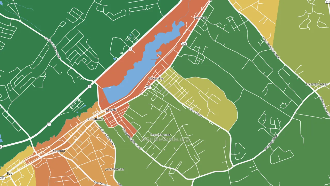 Gloverville, SC Map of Drug-Related Crime Rates