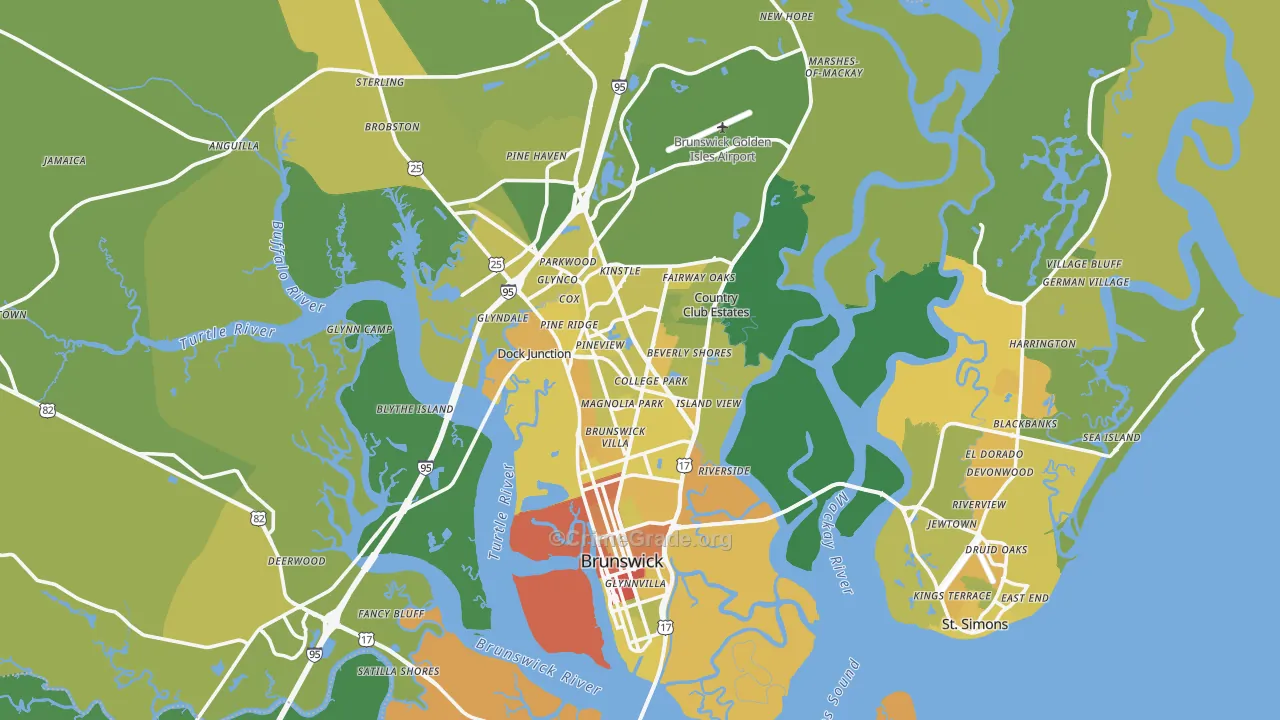 Glynn County, GA Map of Drug-Related Crime Rates