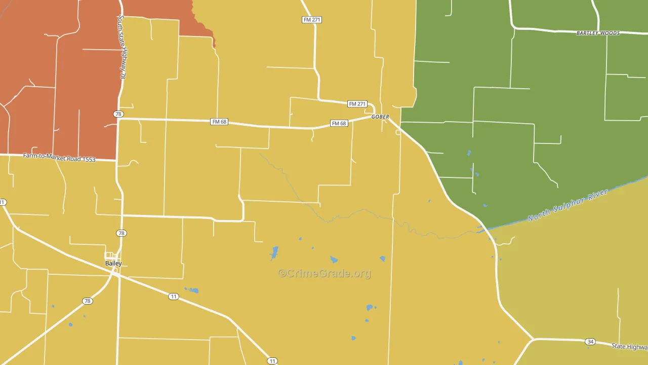 Gober, TX Map of Drug-Related Crime Rates