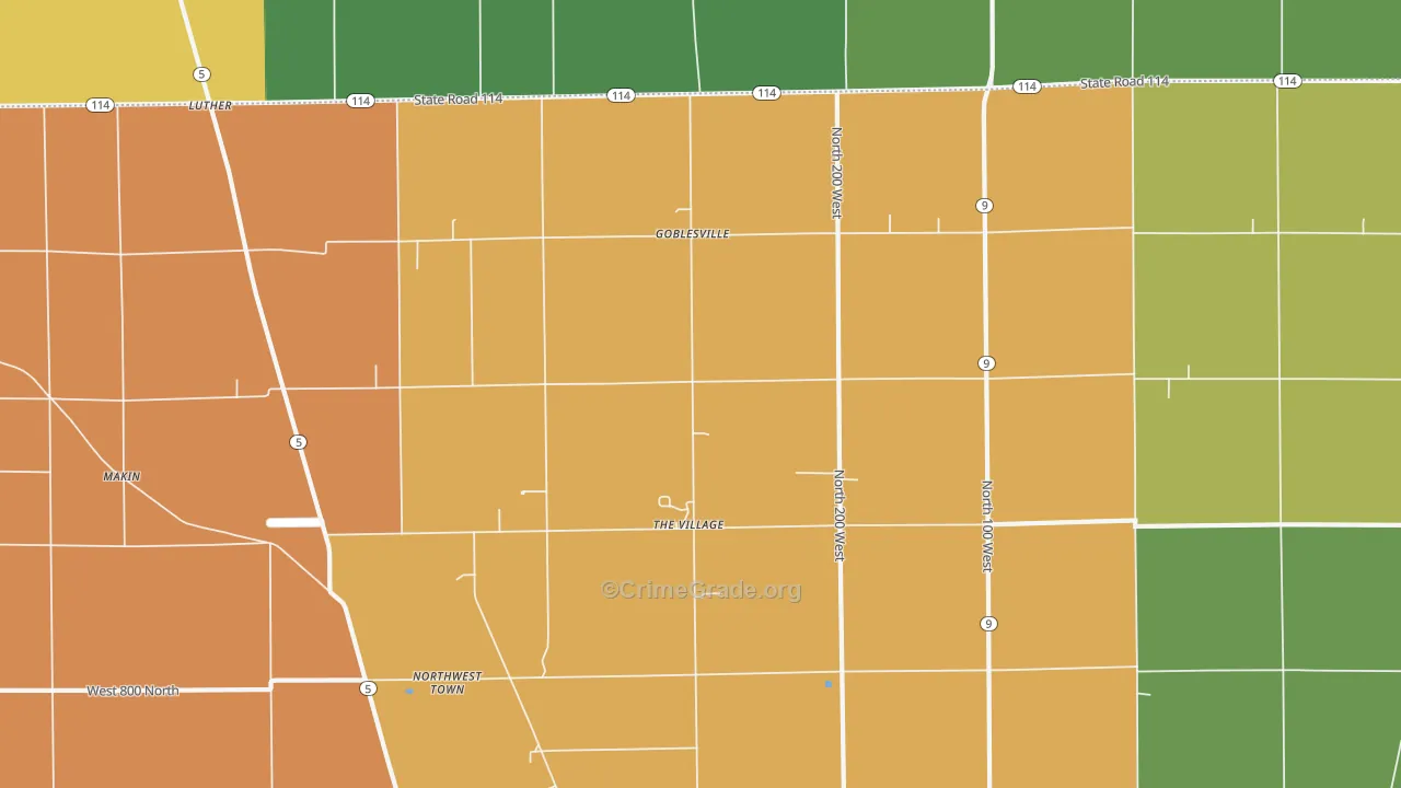 Goblesville, IN Map of Drug-Related Crime Rates