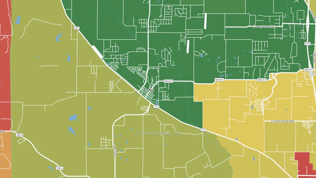 Godley, TX Map of Drug-Related Crime Rates