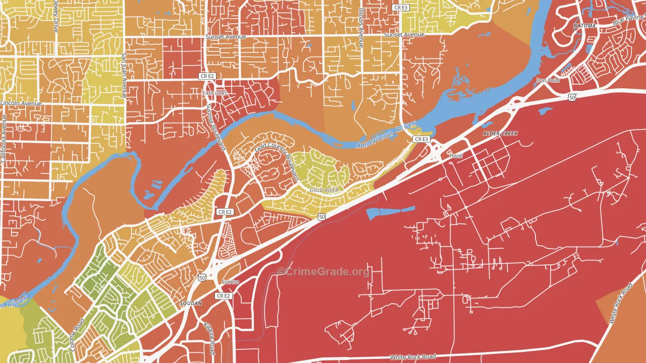 Gold River, CA Map of Drug-Related Crime Rates
