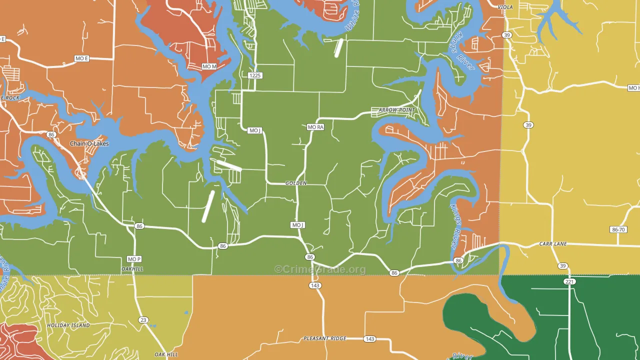 Golden, MO Map of Drug-Related Crime Rates