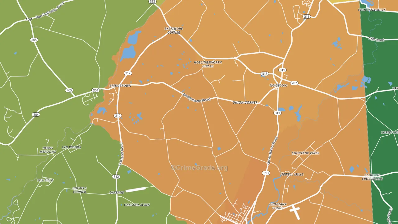 Goldsboro, MD Map of Drug-Related Crime Rates