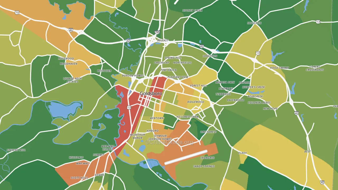 Goldsboro, NC Map of Drug-Related Crime Rates