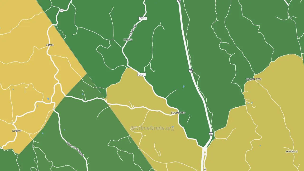 Goldtown, WV Map of Drug-Related Crime Rates