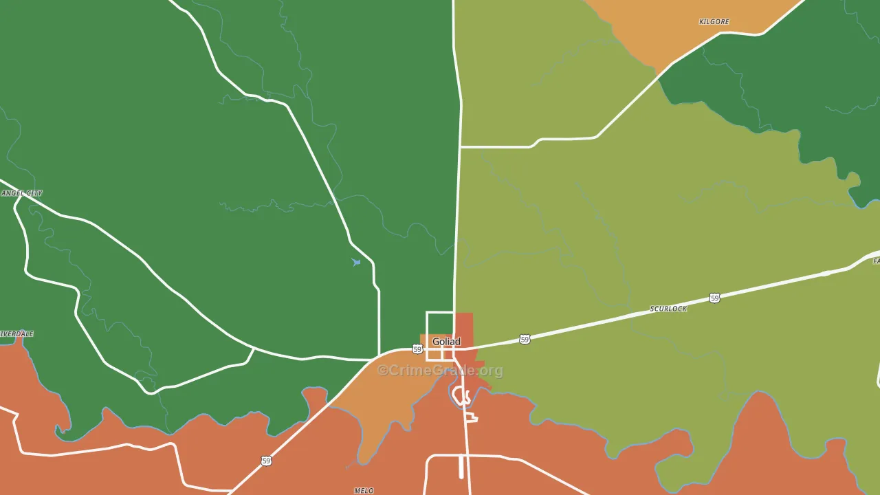 Goliad, TX Map of Drug-Related Crime Rates