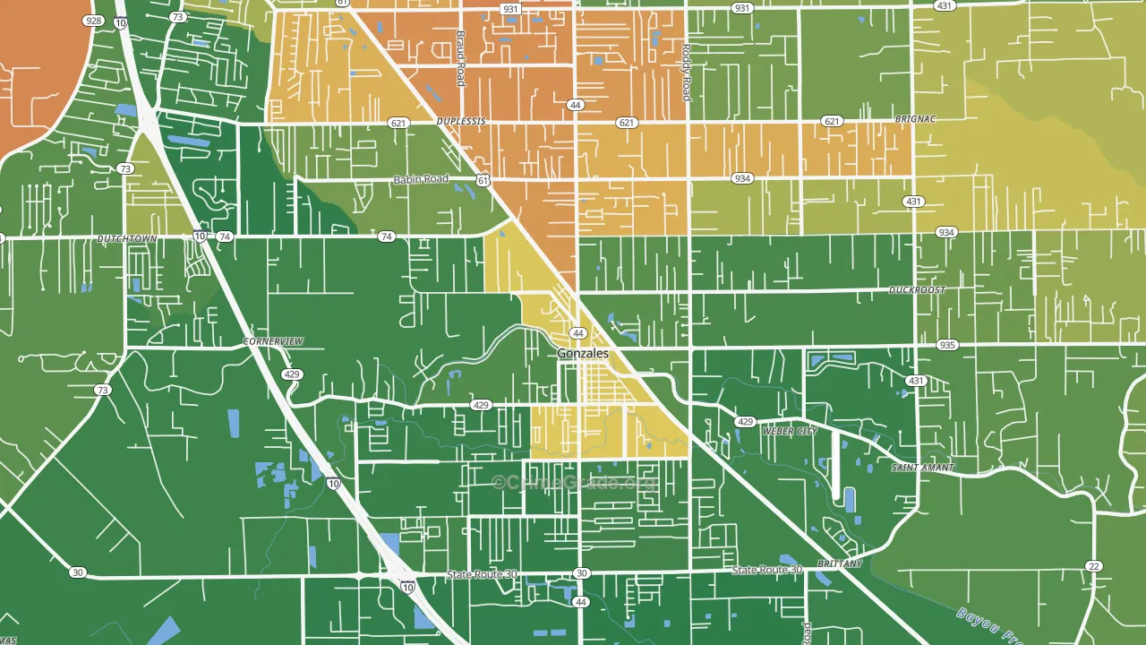 Gonzales, LA Map of Drug-Related Crime Rates