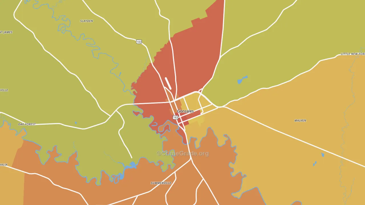Gonzales, TX Map of Drug-Related Crime Rates