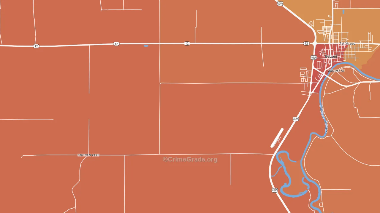 Gooden Lake, MS Map of Drug-Related Crime Rates