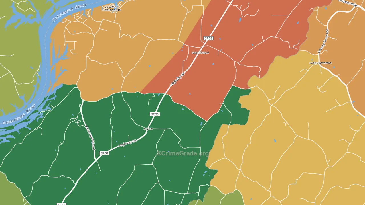Goodfield, TN Map of Drug-Related Crime Rates
